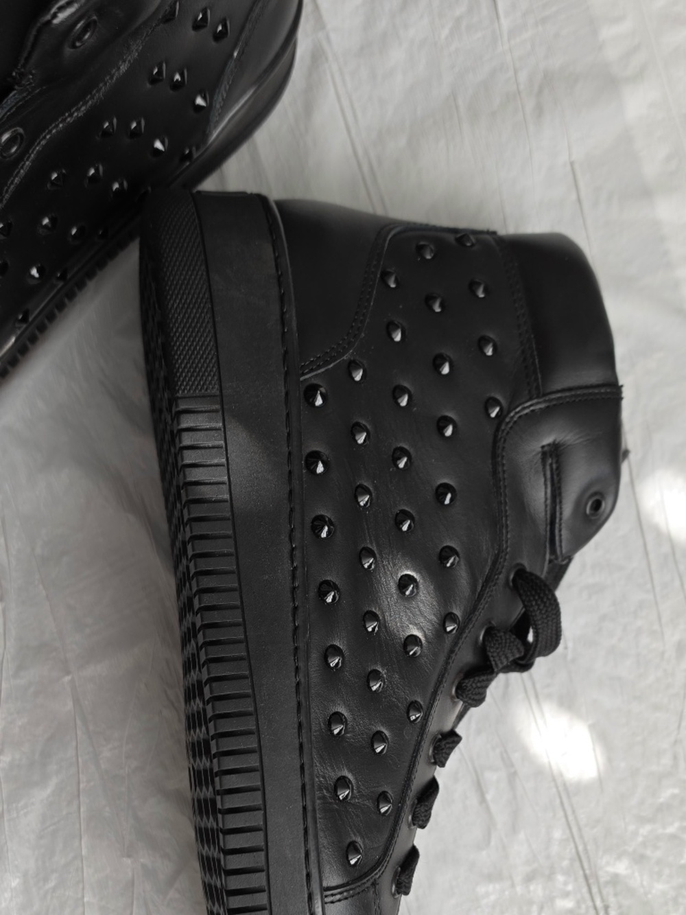 John Galliano Paris Black Studded High Top Sneakers Size 9 NEW
